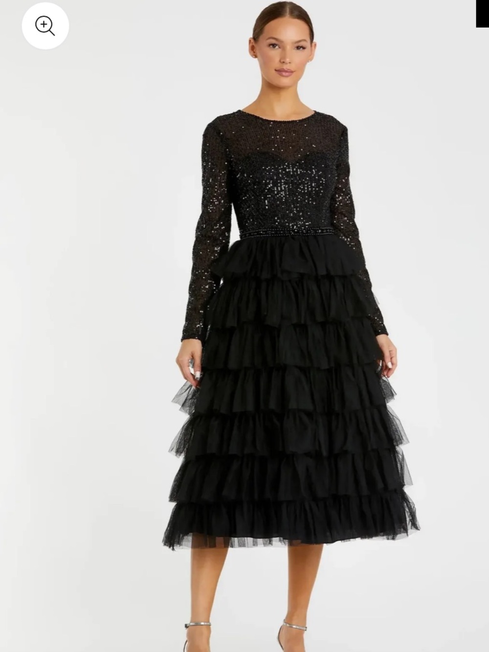 Black Long Sleeve Ruffle Tiered Midi Dress